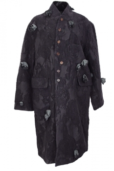 Aleksandr Manamis Black Jacquard Coat with Flowers